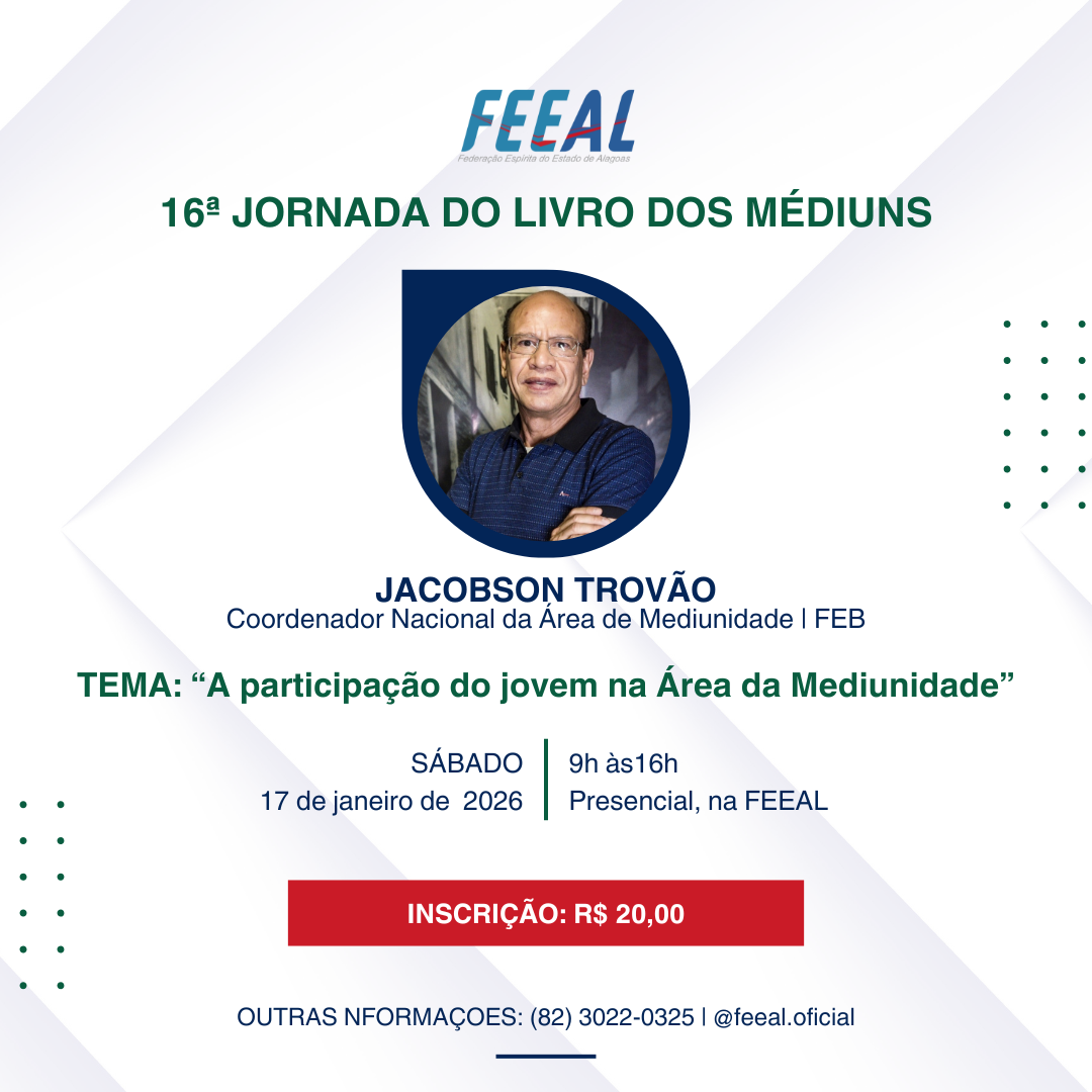 Cartaz da 16ª Jornada do Livro dos Médiuns com Jacobson Trovão