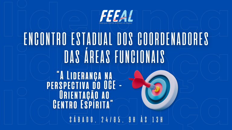 Cartaz promocional azul sobre o Encontro Estadual de Coordenadores das Áreas Funcionais com ilustração de alvo e dardo ao centro.